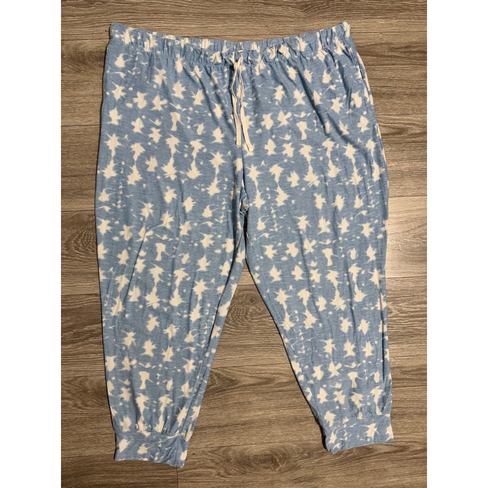 Roudelain Womens 3X Pajama Jogger Blue White Star Print Pants Pockets Loungewear
